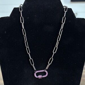 Elegant Black and Purple Gun Metal Chain 16” Necklace
